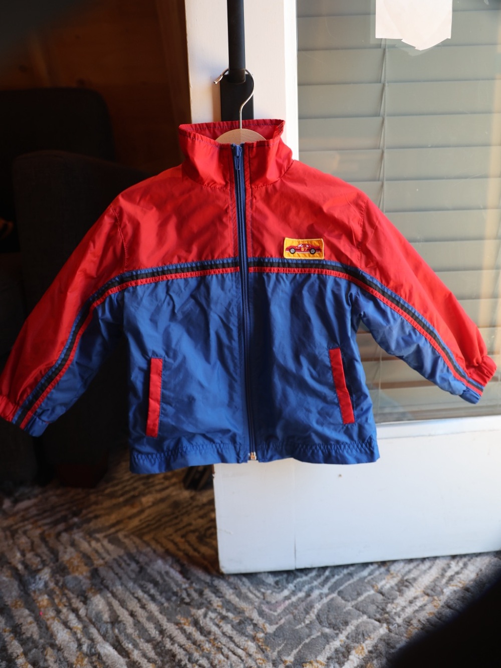 Vintage JCPenney Toddler Boys 3T Windbreaker Jacket Red Blue Race Car Patch
